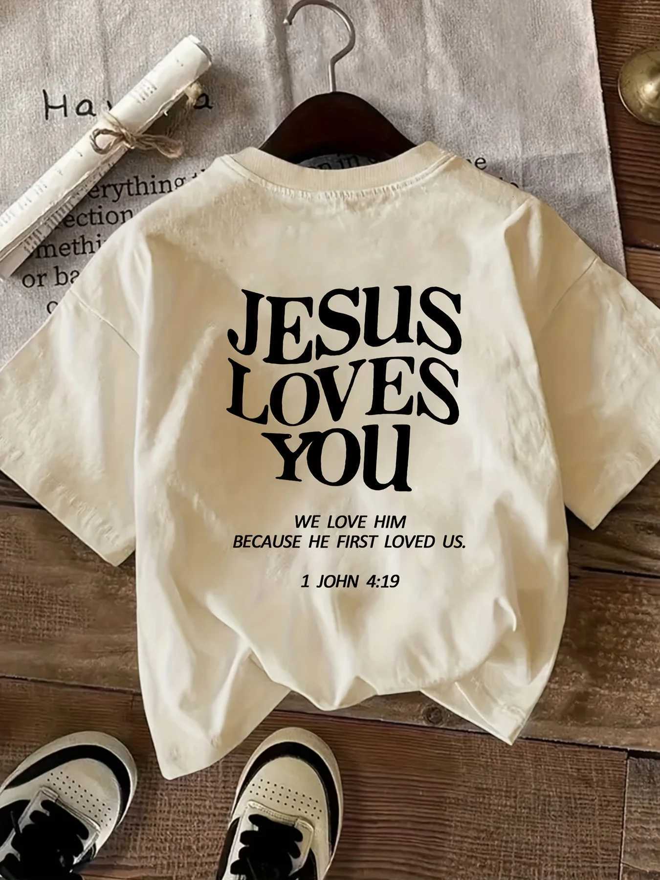 2026 New Womens Round Neck Fashionable Letter Cartoon Print Fashion Short Sleeve Casual T-Shirt Jesus Loves You Round Neck TeeT260317