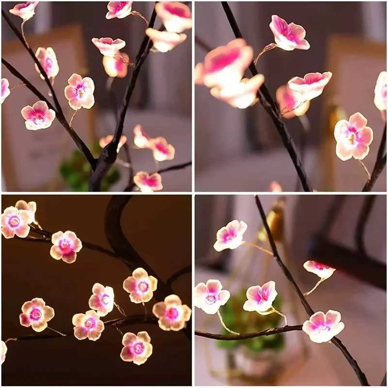 Table Tree Night Light USB/Battery Powered Touch Switch Artificial Bonsai Cherry Blossom Desktop Tree LED Lamp Light Decoration H260318