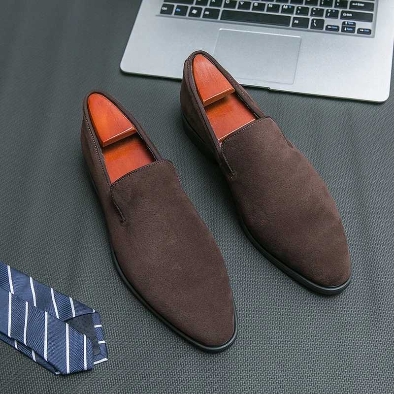 Luxury Brand Mens Suede Red Soled Loafers Black Leather Shoes Men Business Dress Shoes Retro Versatile Tenis Masculino Shoes H260505