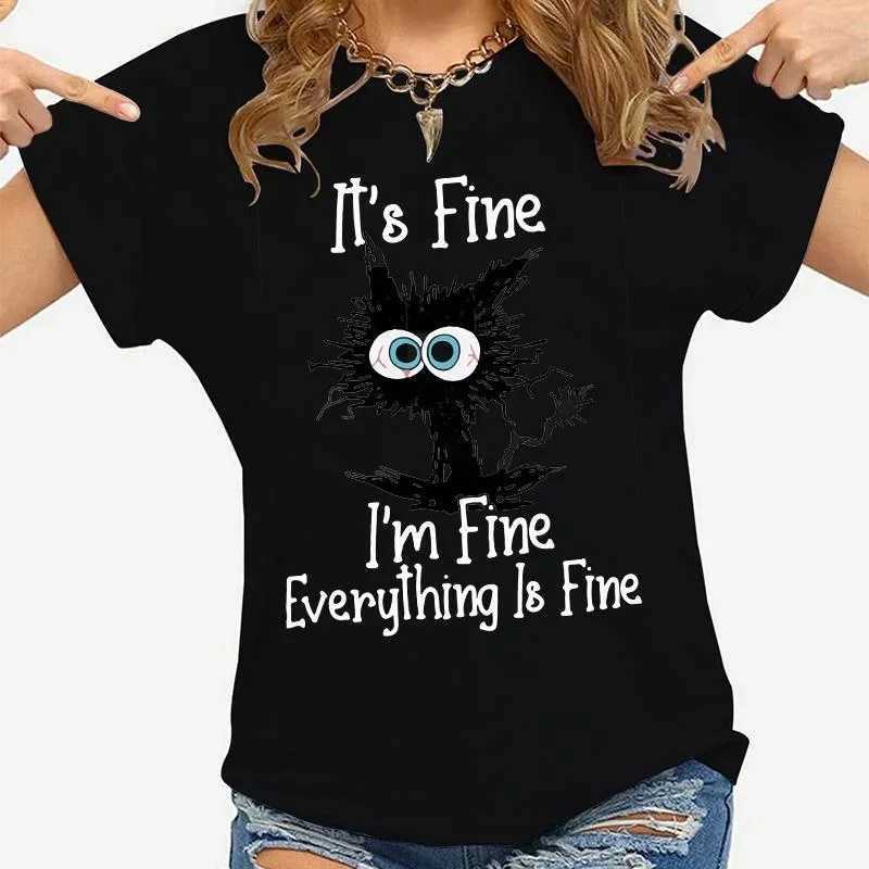 Women Clothes Cat Its Fine Im Fine Everything Is Fine Print T-shirts Summer Casual Fashion Personalized Woman ClothingT260317