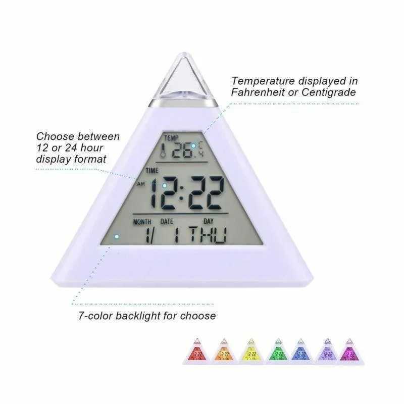 Pyramid Shape Multifunction LED Backlight Digital Display Time Thermometer Calendar Alarm Clock Table Desk Clock D260318