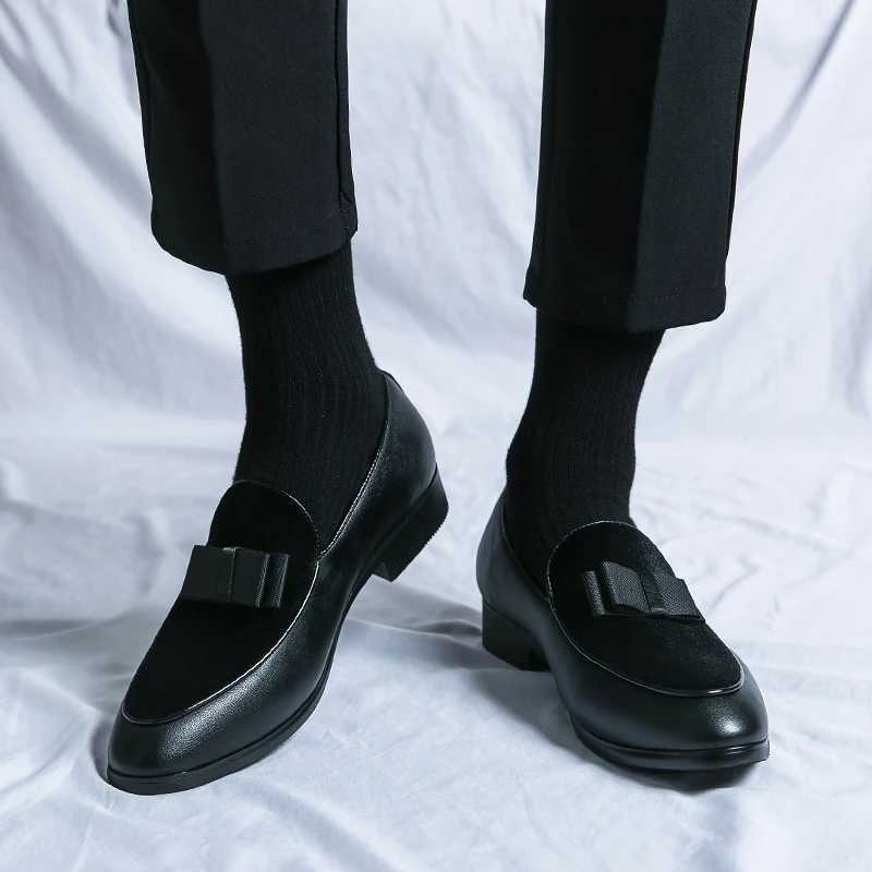 Fashion Wedding Shoes For Men Dress Casual Business Leather Shoes Male Classic Formal Bow Office Social Party Shoes Man LoafersZ260317