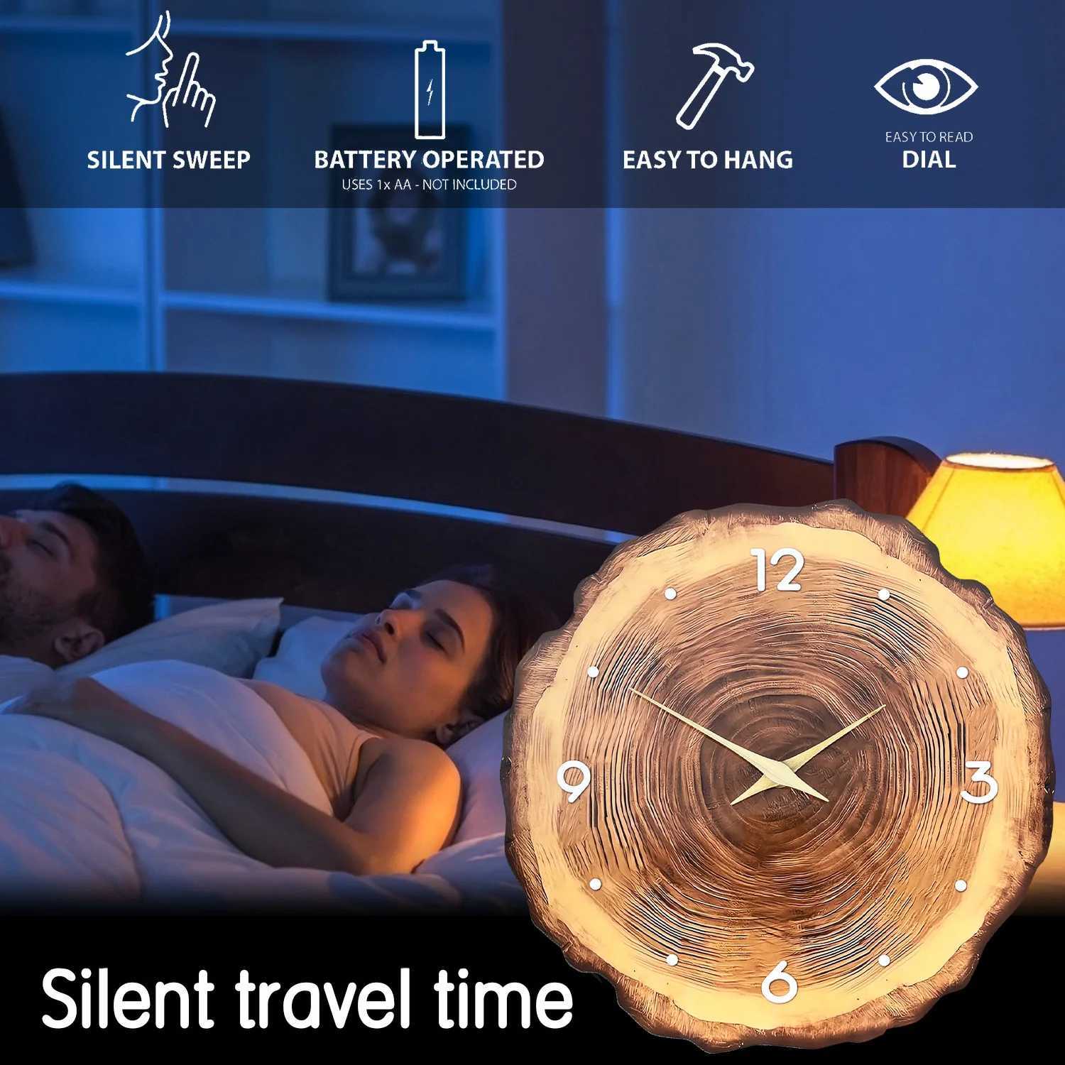 1pc wooden ring veneer wall clock flat wood cross section texture pattern solid wood pointer design wall clock silent clock D260318