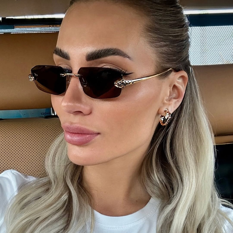 Luxury Brand Designer Sunglasses Frameless Cut-Edge Small-Frame Sunglasses, Metal Polygonal Cheetah Sunglasses, European And American Fashion Ins Sung