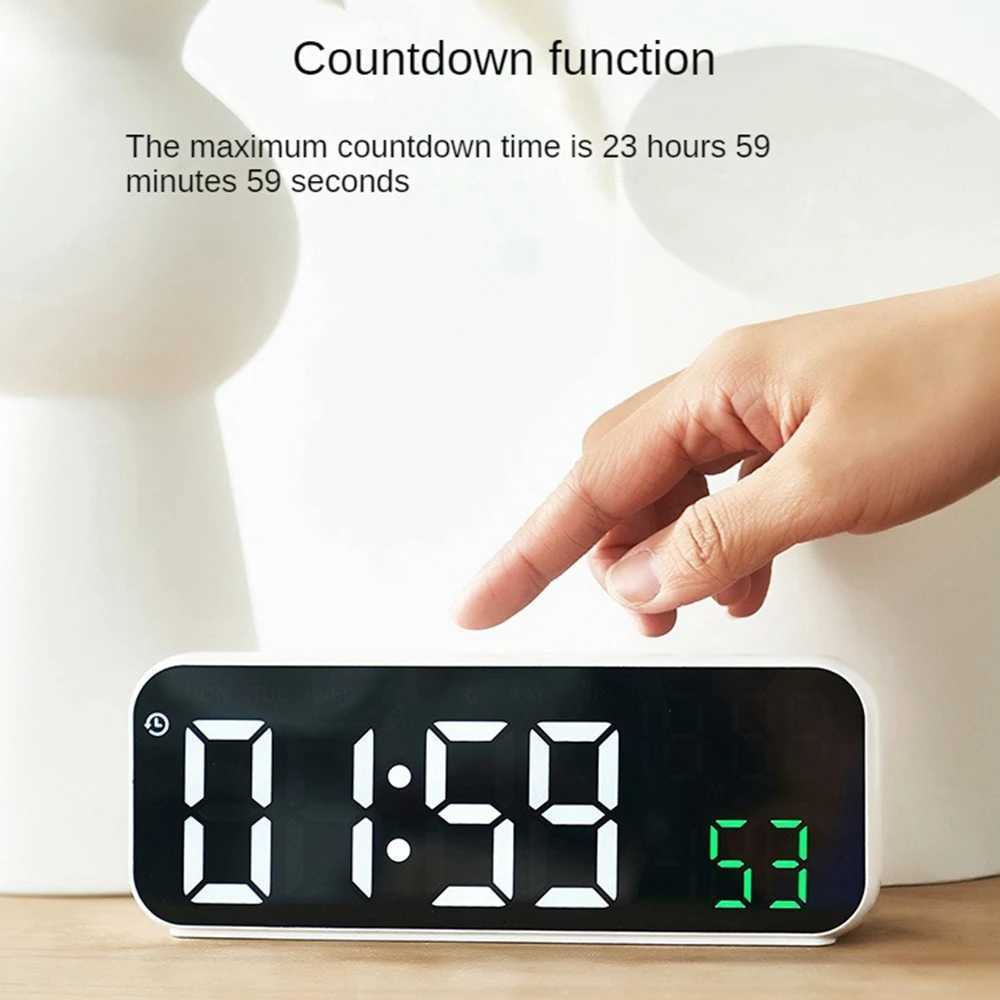 Digital Alarm Clock Temperature and Date Week Display Night Mode Table Clock Voice Control 12/24H Electronic LED Alarm Clocks D260318