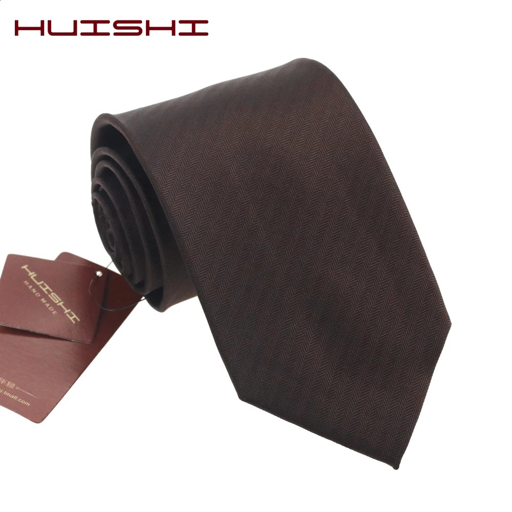 HUISHI Fashion Checked Stripe Plaid 8cm 6cm Brown Tie For Men Suit Business Wedding Party Neckties Gift 260316