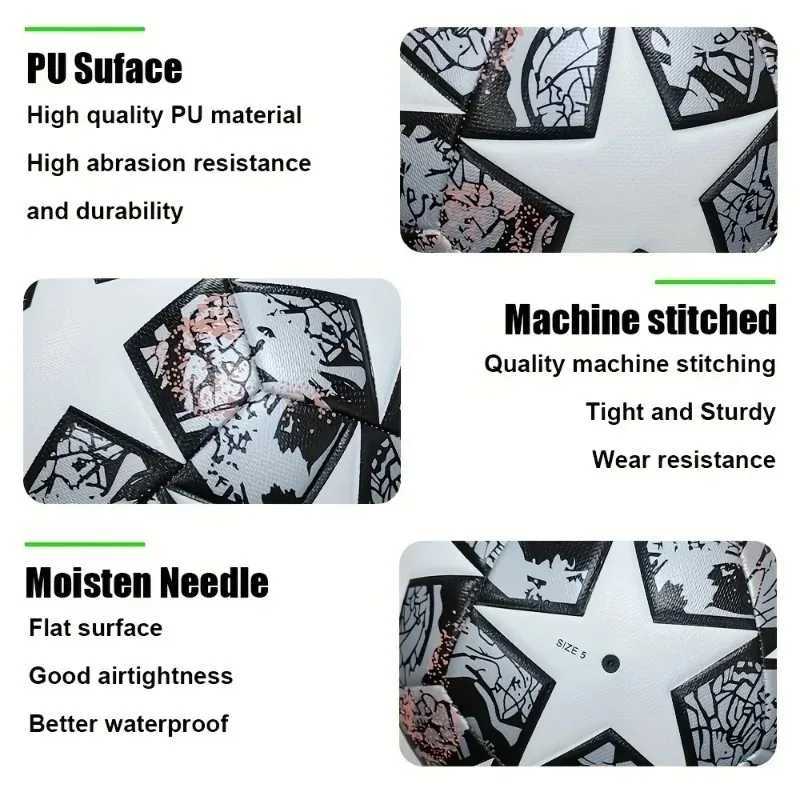 Standard Size 5 Unisex Soccer Ball Durable Machine-Sewn Wear-Resistant PU Leather Construction Perfect for Family Fun and Fes M260318