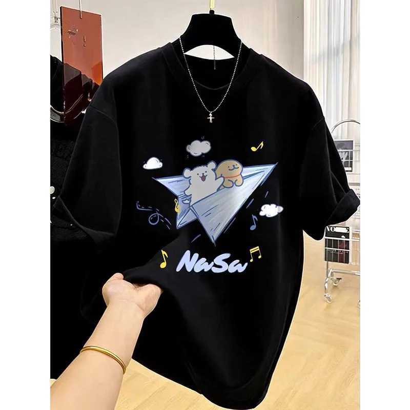 Summer 2026 New Chic Hand-Painted Cartoon Print T-shirts Women Clothing Casual Loose Pure Cotton Short Sleeve Tee Lady Y2k TopsT260317
