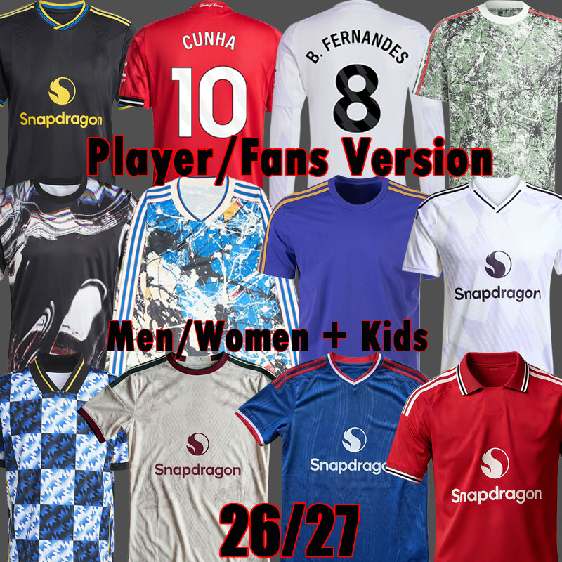 ManUniteds soccer jersey 25 26 27 CUNHA Stone Roses Collection SESKO MBEUMO 2025 2026 FERNANDES Kids MAN Icons football shirts kit MUTDES Lifestyler 3XL 4XL