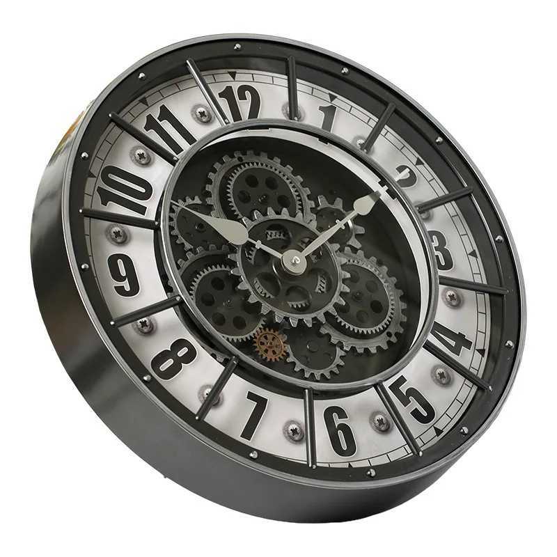 Retro Industrial Roman Wall Clock Gear Rotation Clock Living Room Decorative Wall Clock Stylish Silent Wall Clock Quartz Clock D260318