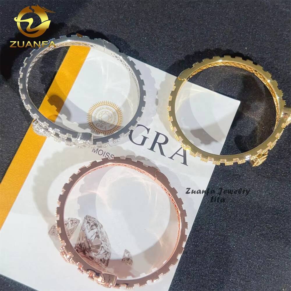 Fine Jewelry Pass Diamond Tester Heart Clasp 925 Sterling Silver 18k Gold Plated Moissanite Bracelets Bangles