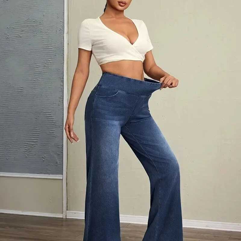 Autumn and Winter Trend Style Rubber-waisted Loose High-elasticity Denim Straight-leg Pants Are Versatile Fashionable for WomenT260317