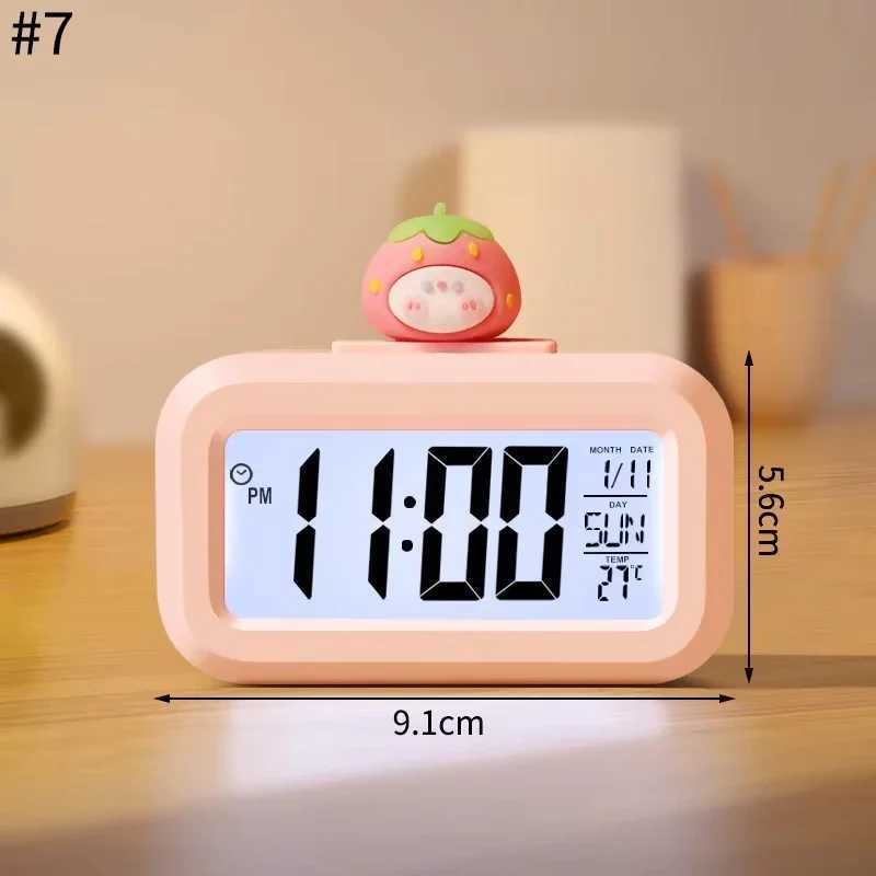 New LED Digital Clock Cute Kawaii Rome Decor Cartoon Pig Alarm Clock with Night Light Room Cute Watch Bedroom Bedside Ornaments D260318