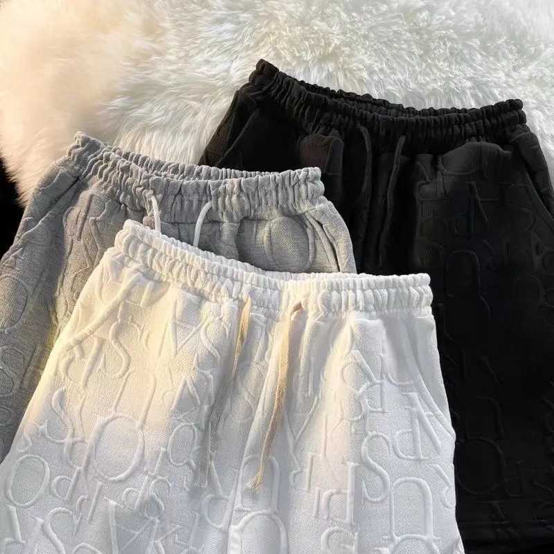 Brand Premium Waffle Casual Shorts Men Sport Loose Wide leg Running Shorts Letter Beach Baggy Board Cargo Shorts Male M260318