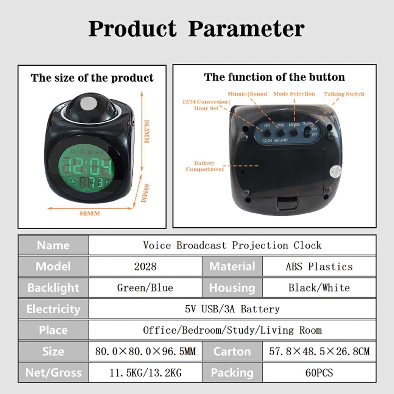 RioCubee Smart LCD Projection Electronic Alarm Clock with English Timed Announcement Xmas Birthday Gift D260318