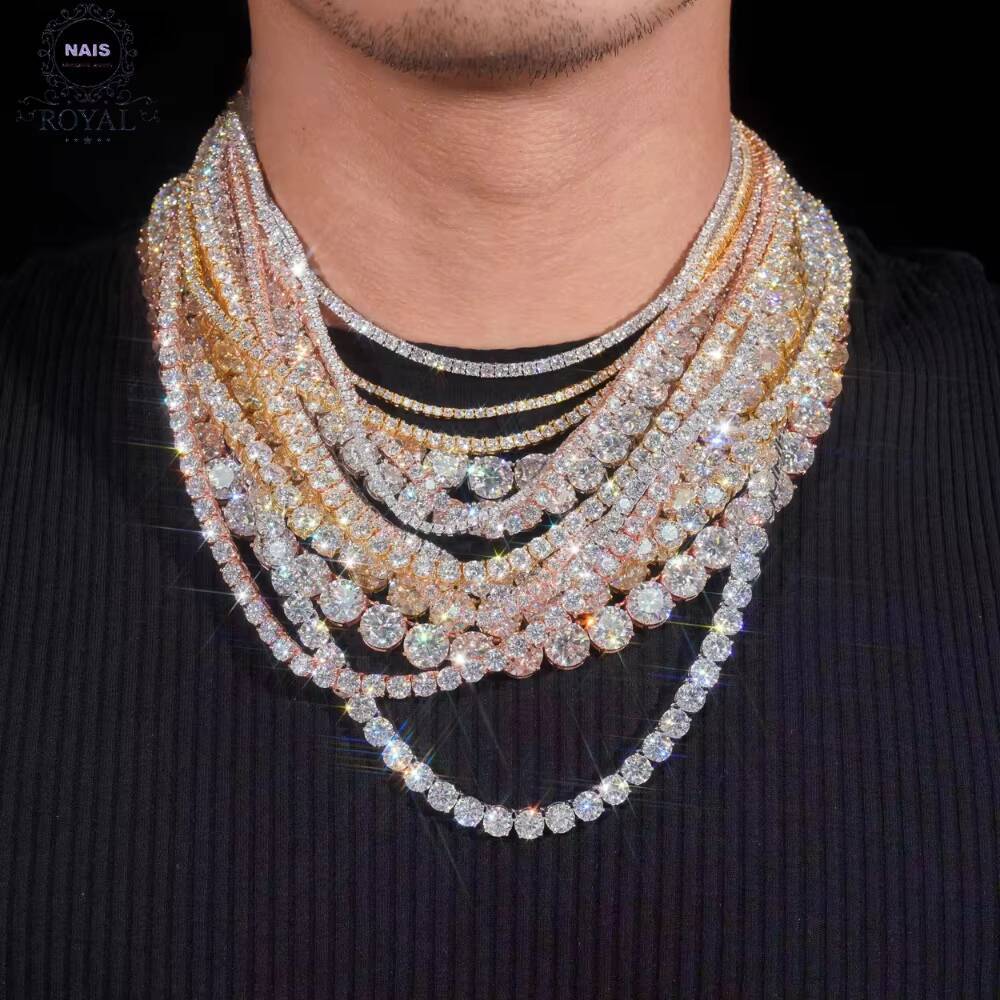 USA Warehouse Stock 3mm 925 Solid Silver Hip Hop Iced Out Tennis Chain Bracelet VVS1 Moissanite Diamond Cluster Necklace