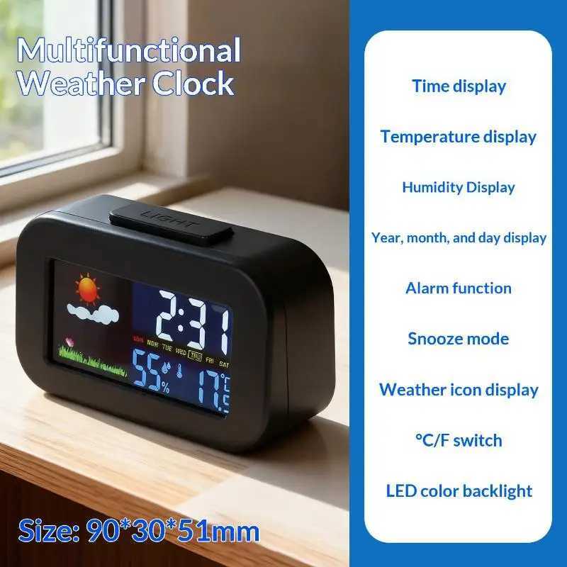 Desktop Environment Monitor - Smart Weather Clock with Color Screen Tracks Temperature Humidity Backlit Display for Bedroom D260318