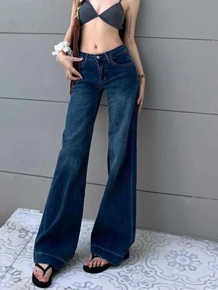 Women Low Waist Flared Jeans Retro Style Blue Black Micro Flare Pants Loose Straight Wide Leg Jeans Female Spring FashionT260317