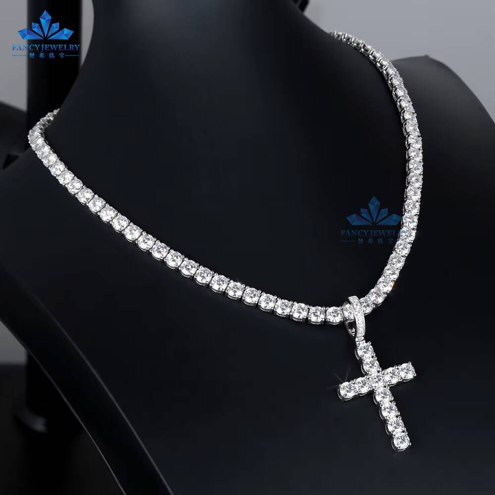 Hot Sale 925 Sterling Silver Hip Hop Style Moissanite Cross Pendant Gold Plated Diamond Tester for Gift Charm Pendants