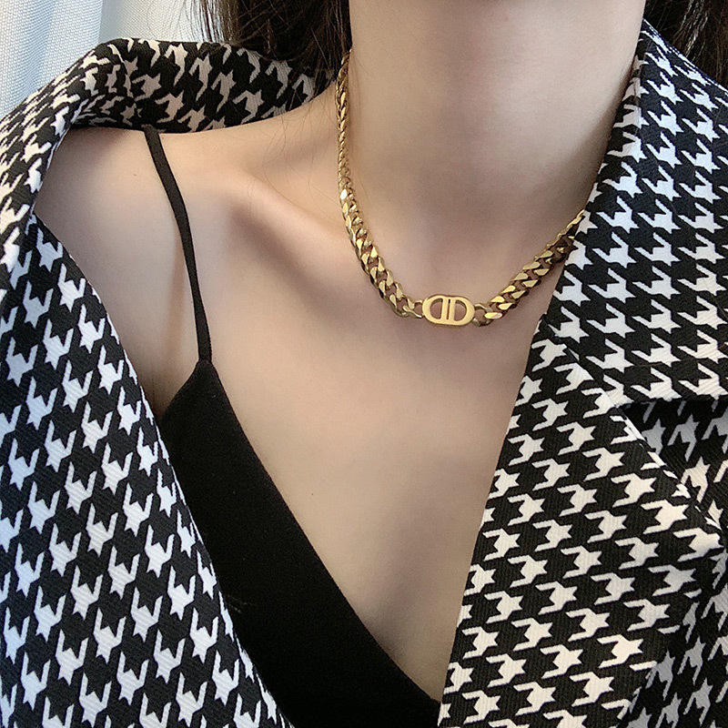 Luxury Brand Designer Jewelry Luxury Brand Designer Jewelry Heavy Industry High-Quality Thick Chain Gold Letter Steel Necklace For Women European And 