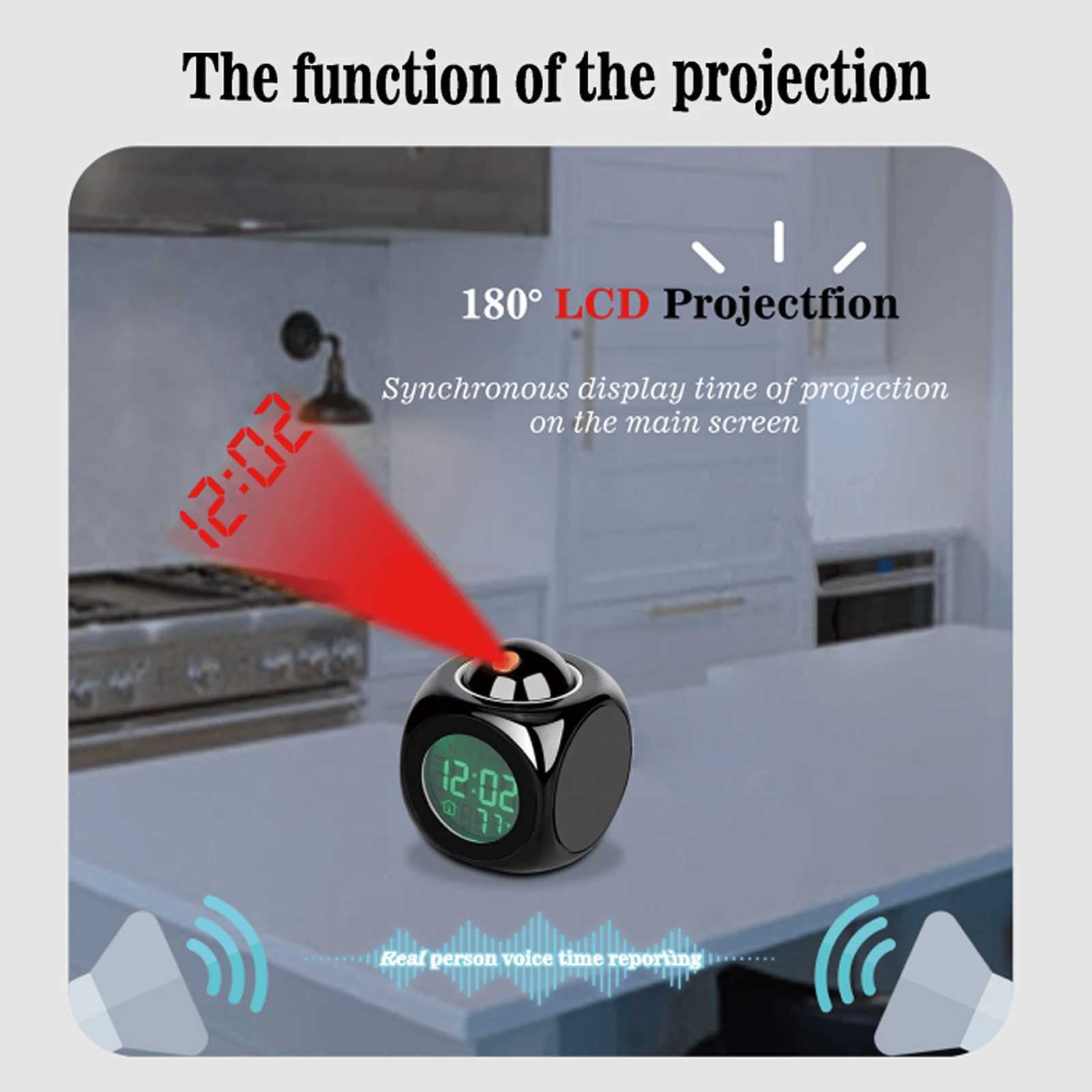 RioCubee Smart LCD Projection Electronic Alarm Clock with English Timed Announcement Xmas Birthday Gift D260318