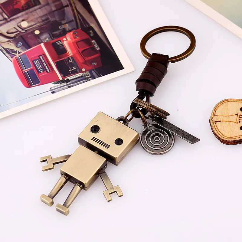 Vintage Limb Movable Robot Keychain Men Hand-woven Cowhide Leather Car Key chain Women Creative Metal Key Pendant Keyrings H260318 - view 5