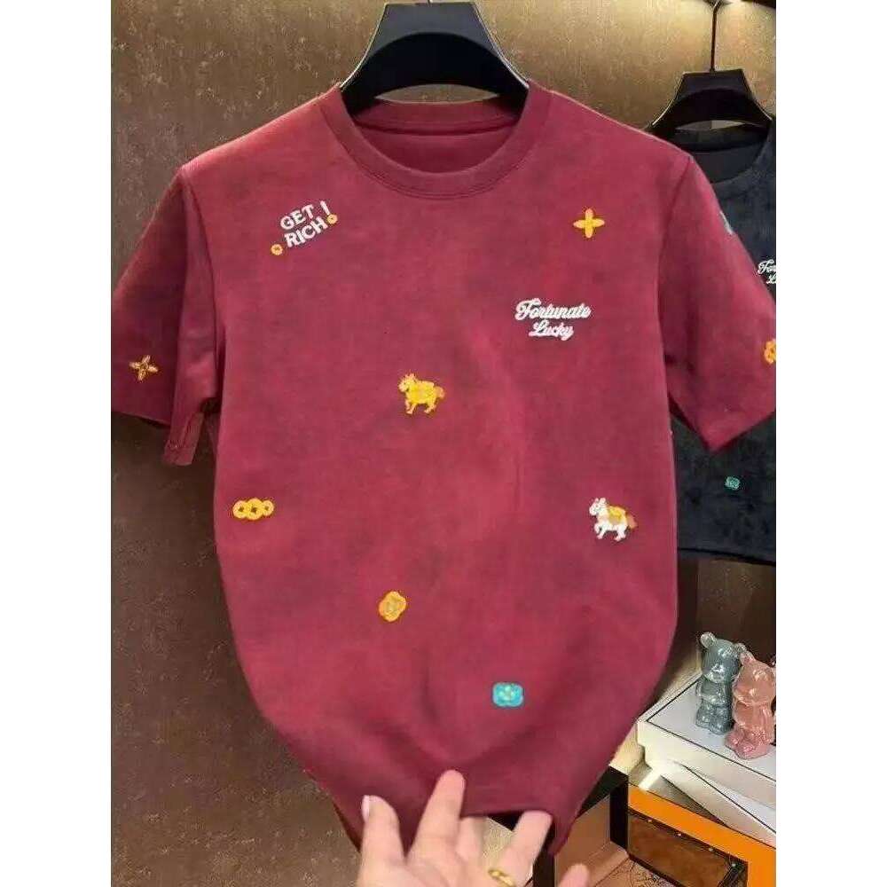 Summer 2026 Limited Edition Embroidered Ort Sve T-Irt Men's Round Ne Animal Pattern Casual Versatile Trendy Top