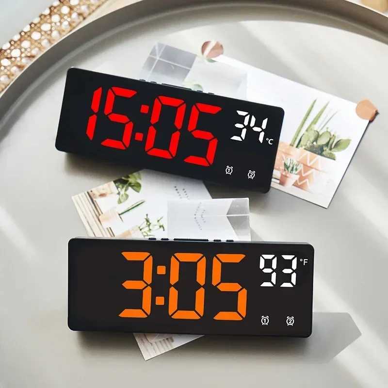 Voice Control Digital Alarm Clock Temperature Dual Alarm Snooze Desktop Table Clock Night Mode 12/24H LED Clock Watch Desk Clock D260318