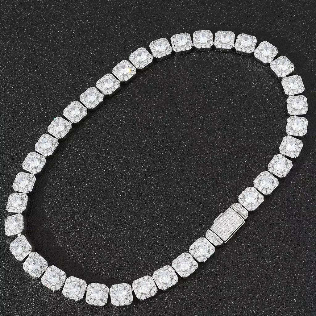 BES Custom 13mm 925 Sterling Silver Morganite Ice Sugar Chain Necklace Cuban Chain Party Fashionable Hip-hop Jewelry