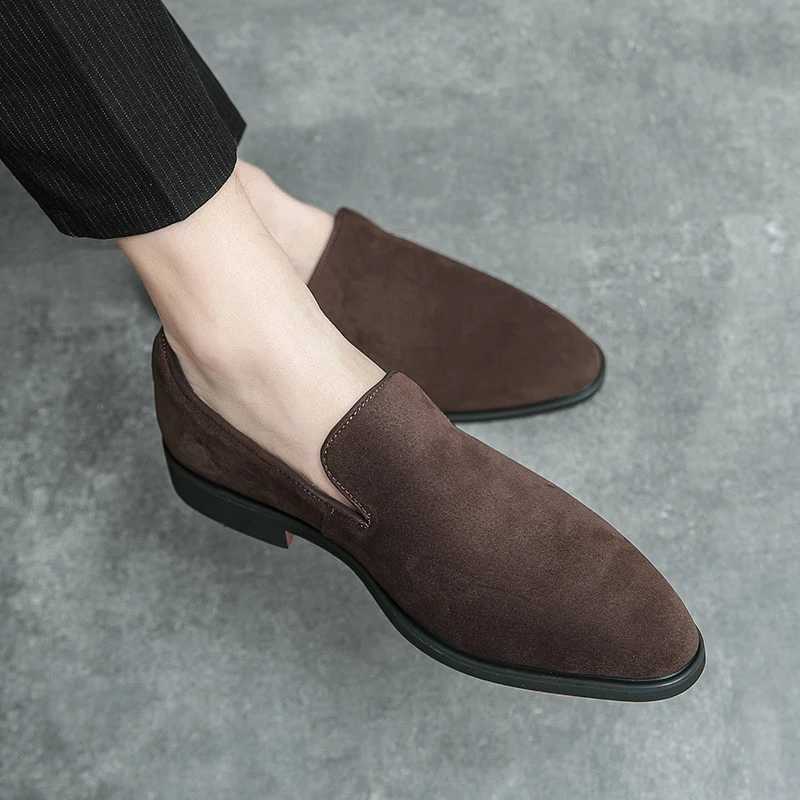 Spring Italian Luxury Designer Brand Suede Leather Shoes Business Office Dress Shoes for Man Brown Nightclub Party Loafers ManZ260317