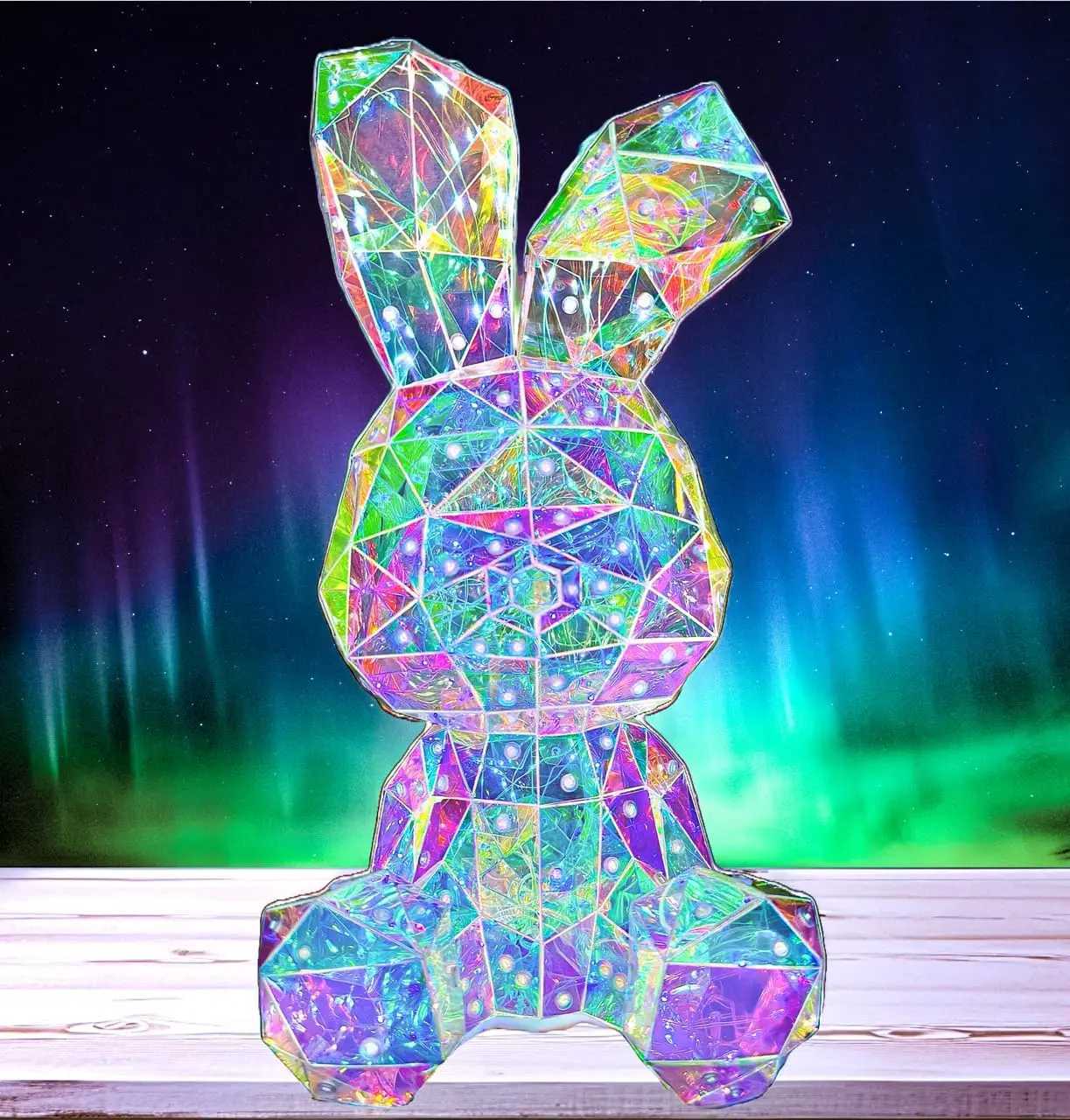 Rainbow LED Bunny Night Light 3D Holographic Rabbit Lamp Kids Nursery Decor Easter Gift H260318