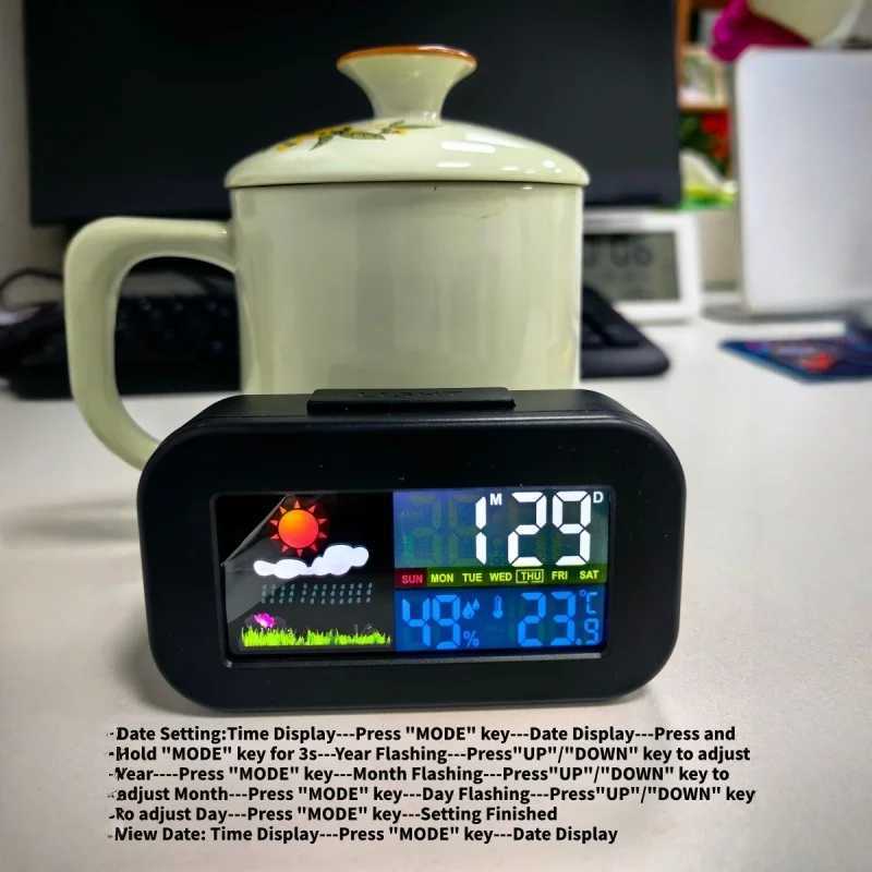 Weather Forecast Mini Digital Alarm Clock with Backlight Temperature Humidity Home Indoor Silent Electronic LED Clock D260318