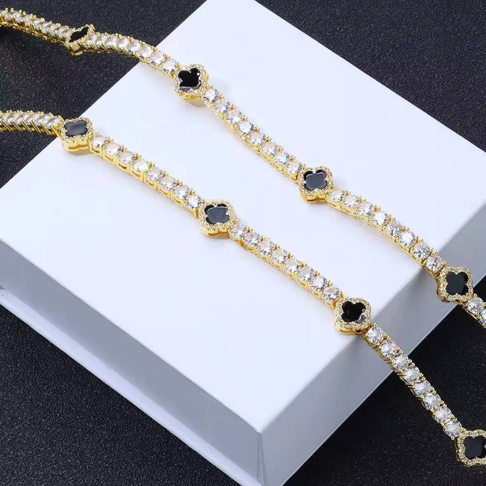 Custom Hip Hop S925 Silver Gold Plated Moissanite 4mm Clover Necklace for Women Link Chain for Parties Gift