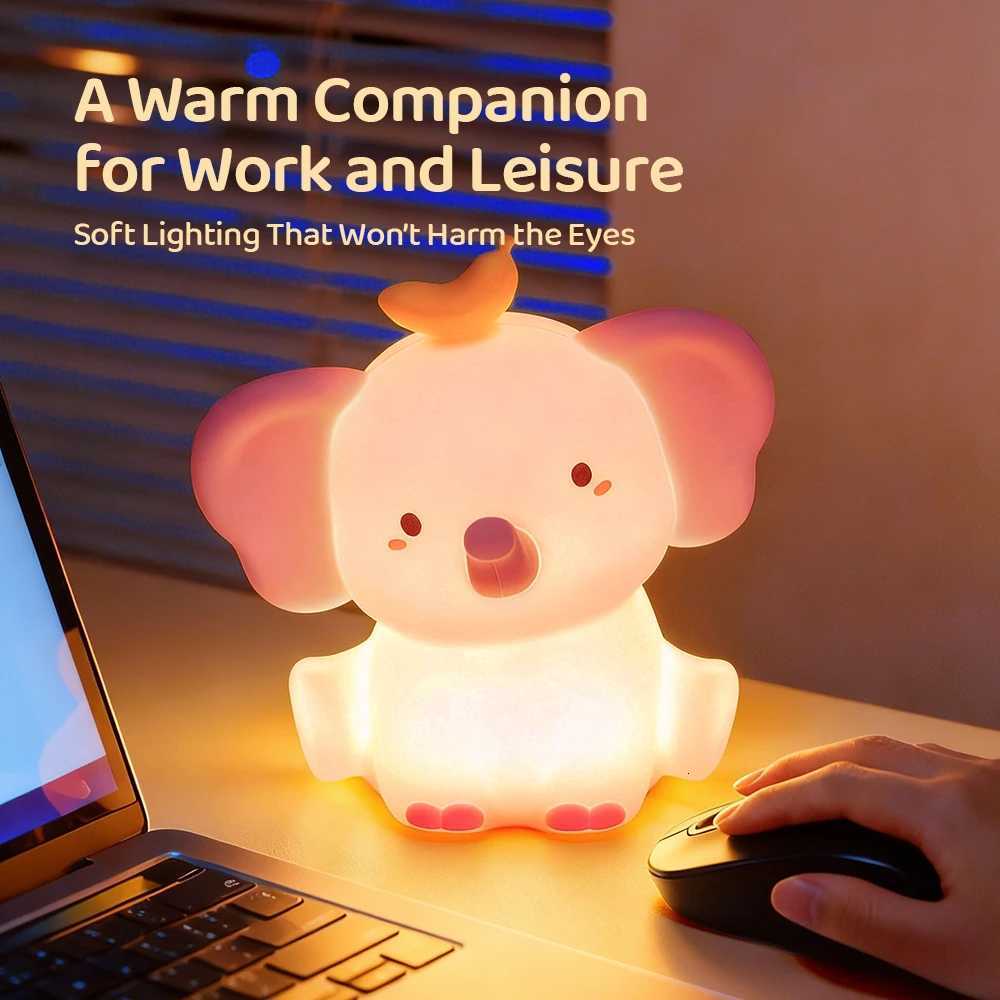 Rabbit Night Light For Kids Cute Silicone Nursery Nightlights With Dimmable Timer Function For Room Bedside Decoration Light H260318