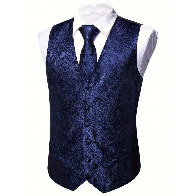 Hi-Tie Solid Voilet Lilac Silk Mens Suit Vest 4PC Woven Waistcoat Tie Pocket Square Cufflink Business Wedding Dress Waist Jacket 240615