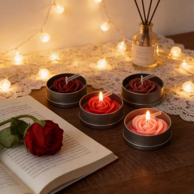 Round Tin Box Floral Tealight Candle 3D Rose Flower Designs Holiday Gifts Aromatherapy Candles Home Scented Natural Soy Candles D260318
