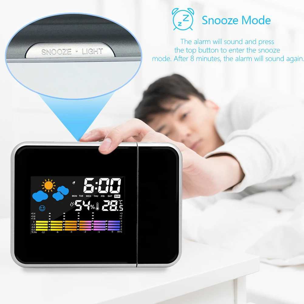 Projection Clock Digital LED Projector with Night Backlight Smart Alarm Clock for Home Bedroom Desk Table Thermometer Hygrometer D260318