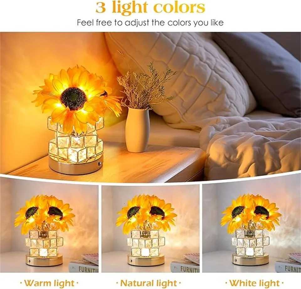 Sunflowers Flower Lamp Rechargeable Cordless Touch Table Lamp 3-Colour Infinitely Dimming Small Night Light for Living Room H260318