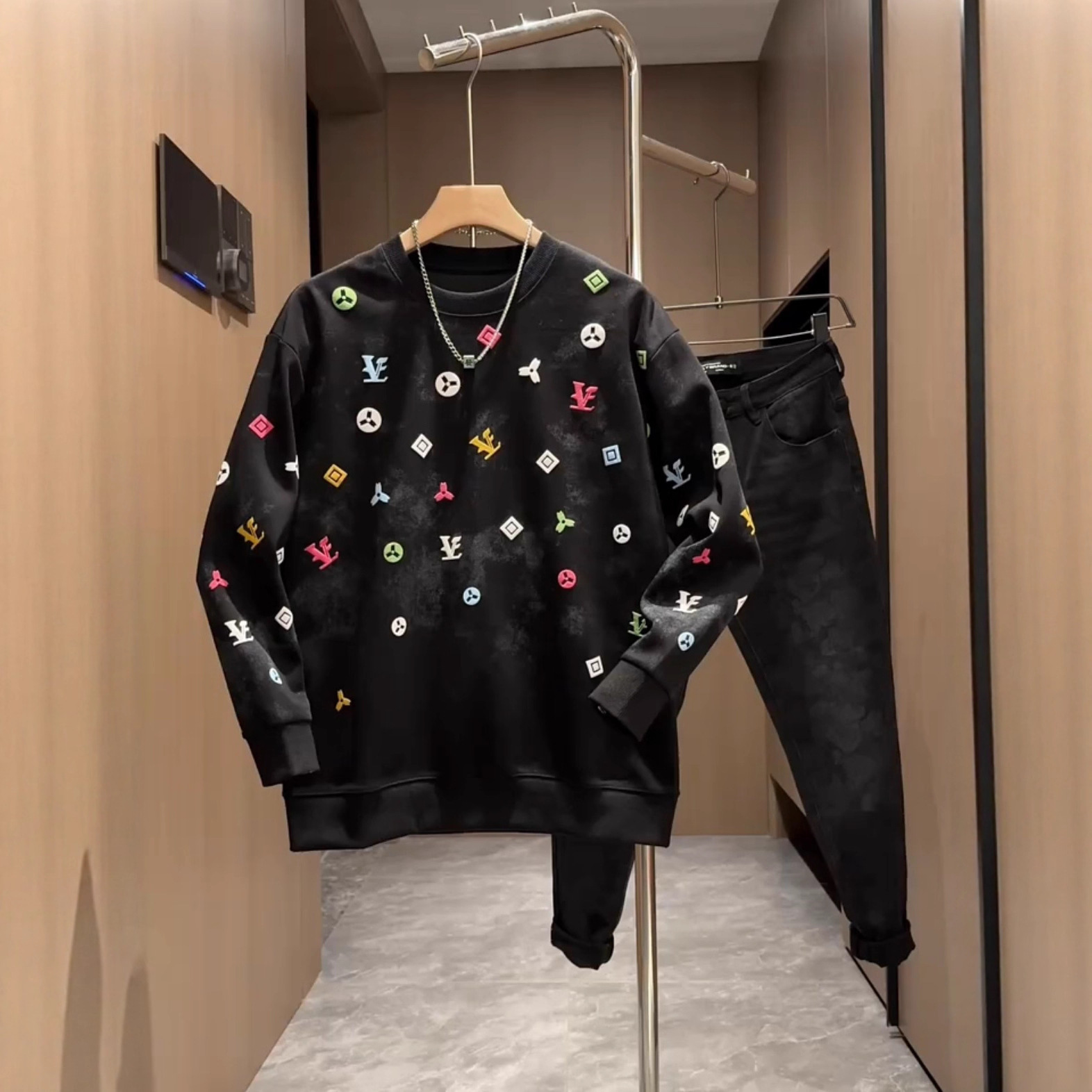 Luxury Brand Designer Trendy brand men sweatshirt 2026 autumn new model full-print vintage pattern foam-printed long-sleeve T-shirt versatile base shi