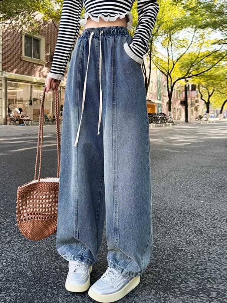 Spring Summer Women Jeans European Style High Waist Slimming Loose Straight Floor Length Harem Wide Leg Trousers Sickle PantsT260317