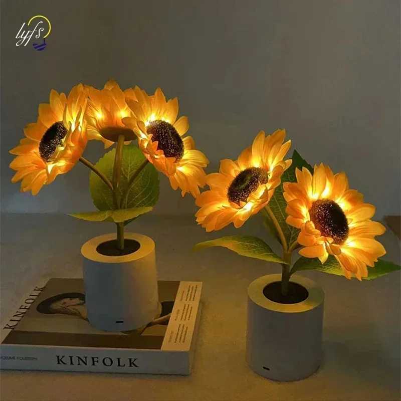 3 LED Night Light Rechargeable Sunflower Lights Interior Lighting Bedroom Bedside Desktop Decoration Table Lamp Night Lamps Dad H260318