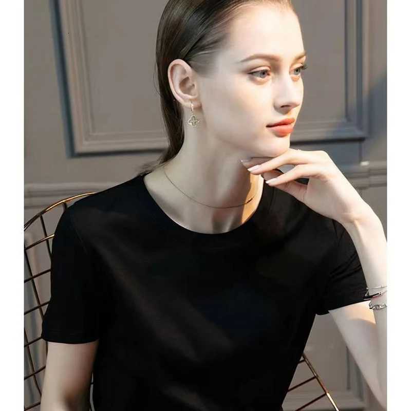 High-End Cool Mercerized Cotton Short-Sleeved T-shirt Womens Solid Color Half Sleeve Bottoming T-Shirt TopT260317