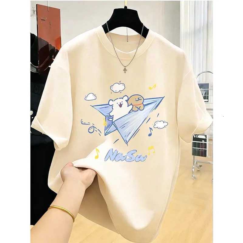 Summer 2026 New Chic Hand-Painted Cartoon Print T-shirts Women Clothing Casual Loose Pure Cotton Short Sleeve Tee Lady Y2k TopsT260317