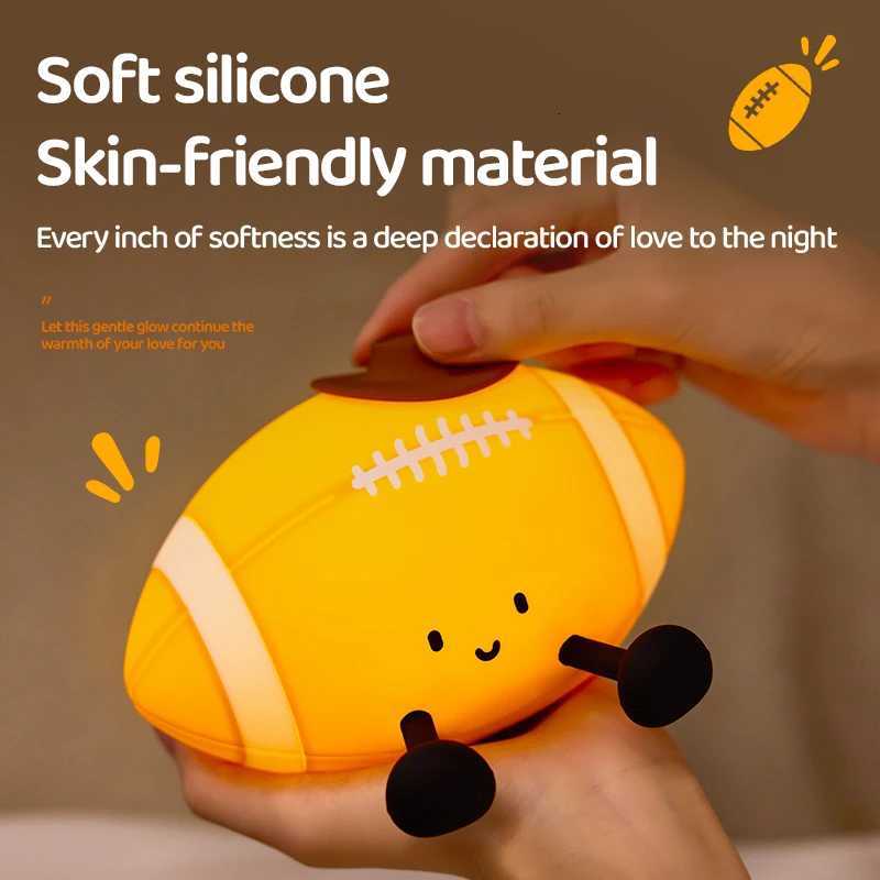 LED Lights Rugby Night Light Sleep Lamp Bedroom Decoration Fun Sports Theme Lamps Silicone Timing Lights Birthday Gifts For Kids H260318