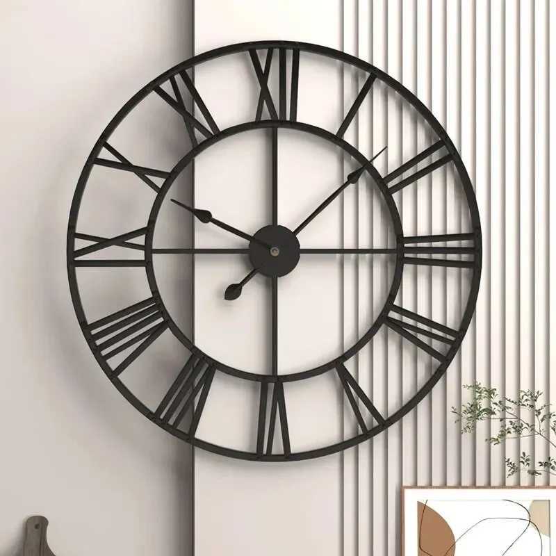 Modern 3D Large Wall Clocks Roman Numerals Retro Round Metal Iron Accurate Silent Nordic Hanging Ornament Living Room Decoration D260318