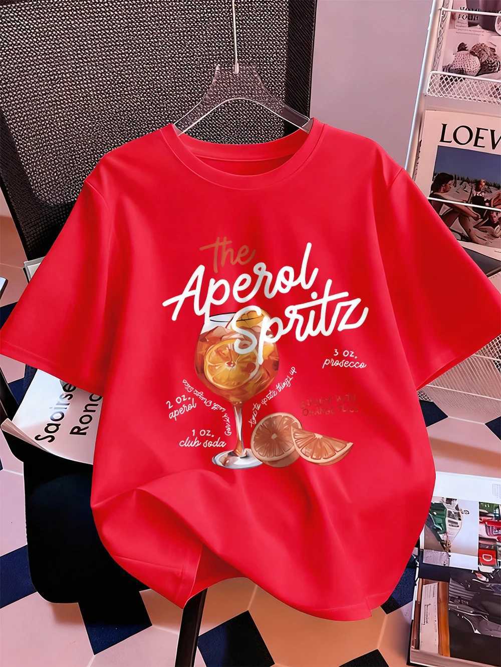 Aperol Spritz Lemon Drink Prints T-Shirt Womens Summer Short Sleeve Tops Comfortable Loose O-Neck T Shirt Sporty ClothesT260317