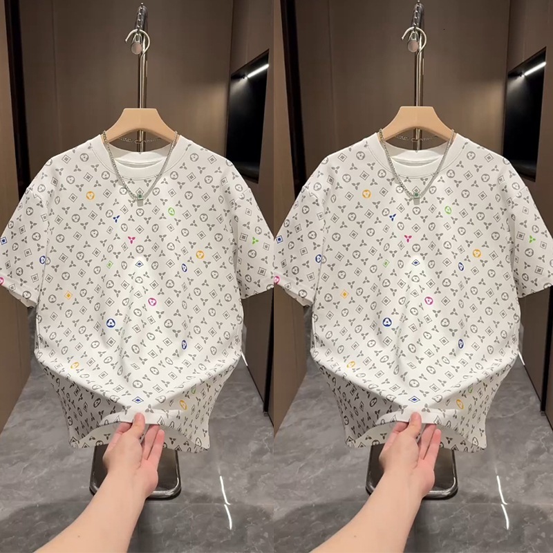 Luxury Brand Designer 2026 Summer New Full-Print Short-Sleeve Men Heavyweight T-Shirt Trendy Brand Versatile Round-Neck Top Stylish Base Shirt