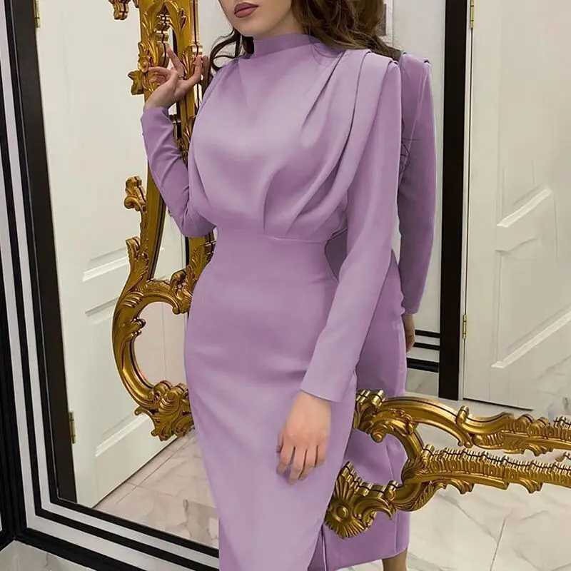 2026 Spring New Fashion Stylish Waist-Cinching Ele Solid-Colored Long-Sve DressXJ260318