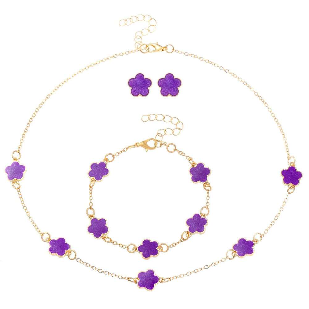 Necklace Bracelet Ring Earring New 4 Piece Set Of Five Leaf Flower Women Simple Petal Necklace Four Leaf Clover Jewelry Set Jewlery Designer For Women - view 5