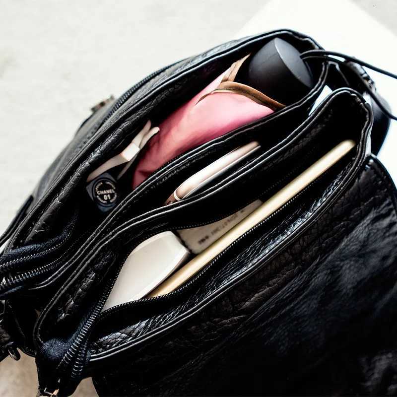 Annmouler Fashion Women Crossbody Bag Black Soft Washed Leather Shoulder Bag Small Size Messenger Bag Quality Lady PurseZ260317